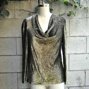 Vintage holiday gold cowl neck top blouse